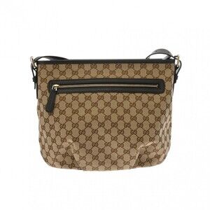 GUCCI GG Brown Canvas Leather Shoulder Bag